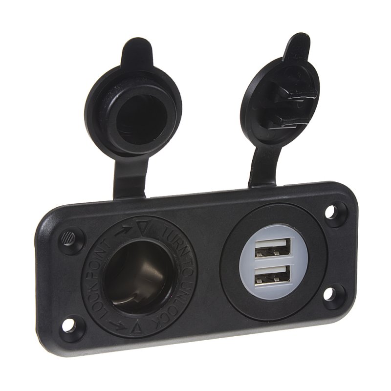 Dvojitá zásuvka do panelu 1x CL + 2x nabíječka USB voděodolná (34524)