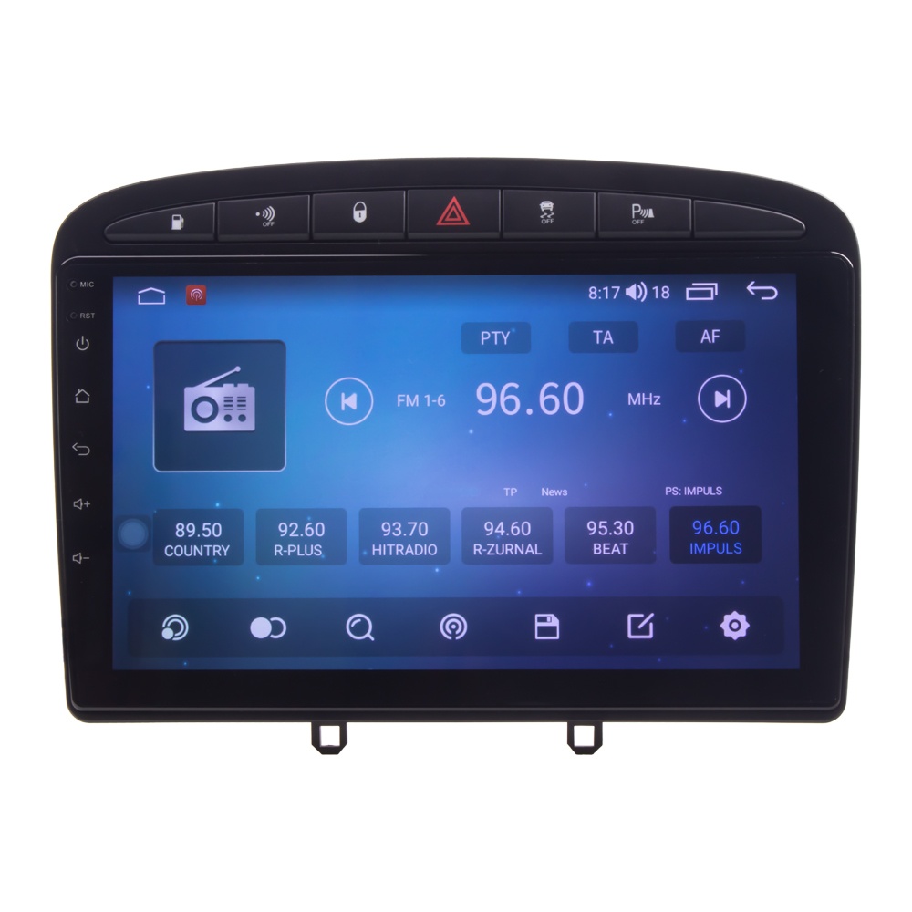 CARCLEVER Autorádio pro Peugeot 308, 408 s 9 LCD, Android, WI-FI, GPS, CarPlay, Bluetooth, 4G, 2x USB (80801A4)