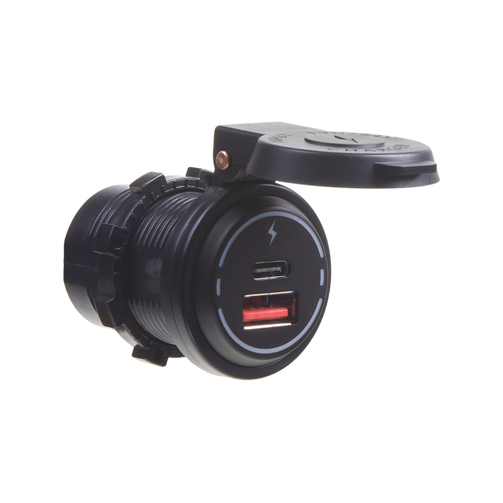 x USB QC3.0 + USB-C 18W zásuvka 12/24V, voděodolná (34674)