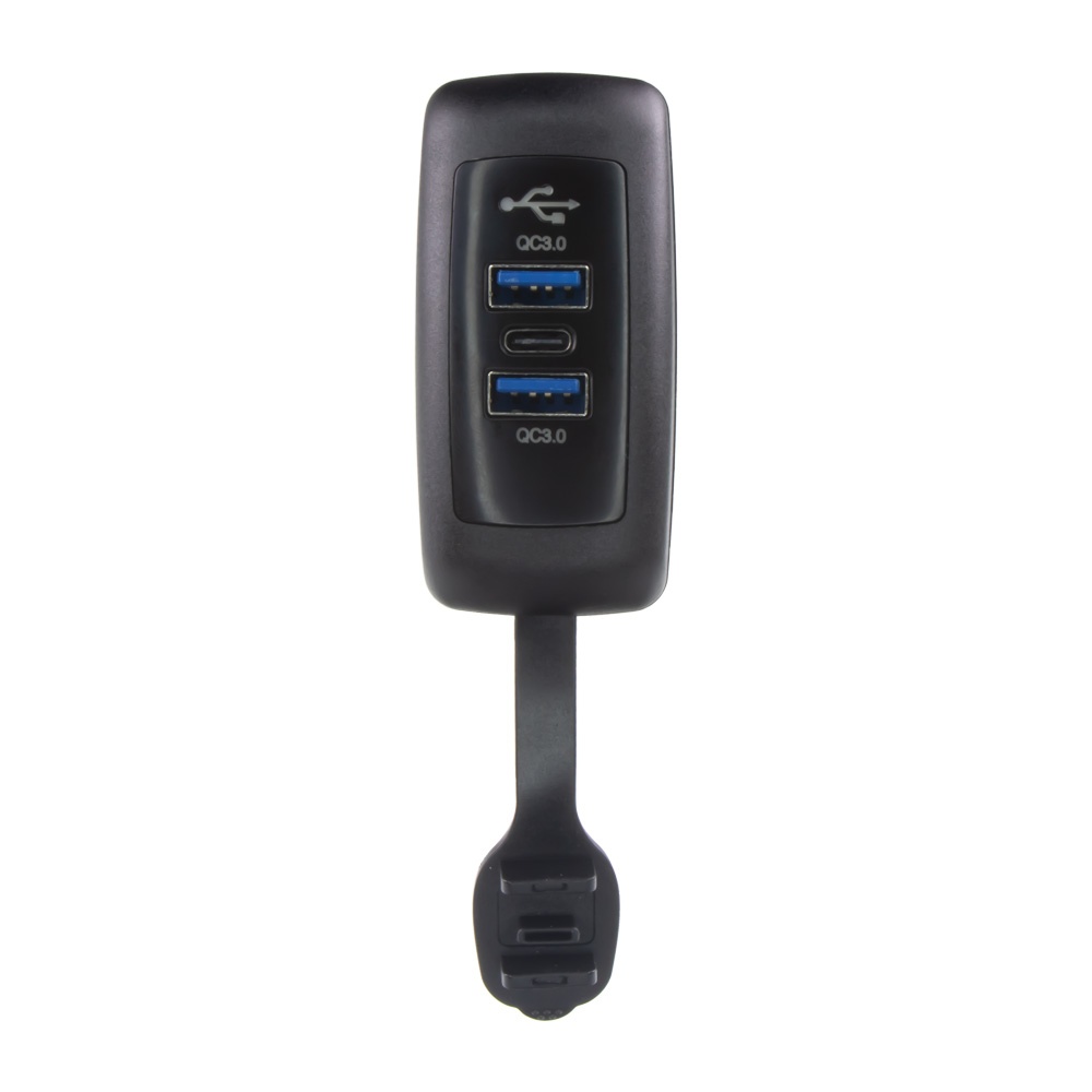 2x USB QC3.0 + USB-C zásuvka 12/24V, montáž na povrch (34712)